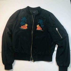 Large Bomber black with palm trees flowers